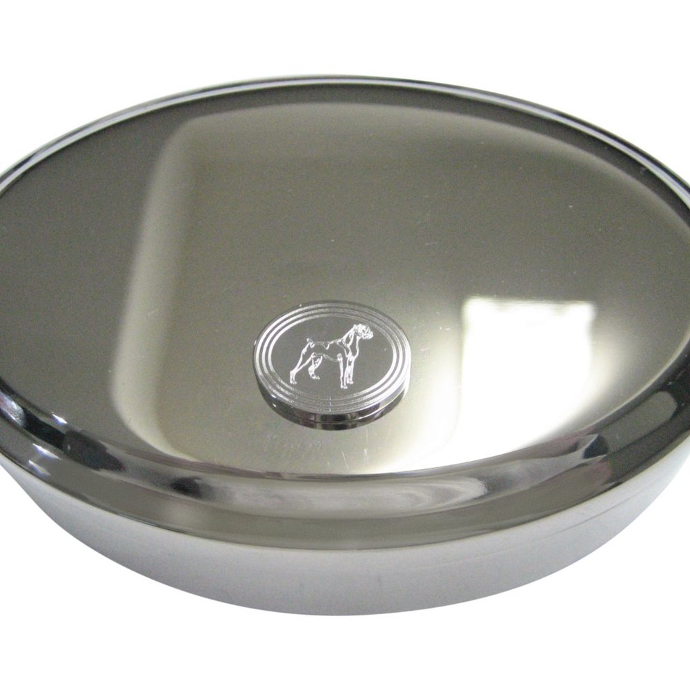 Etched Oval Boxer Dog Oval Trinket Jewelry Box